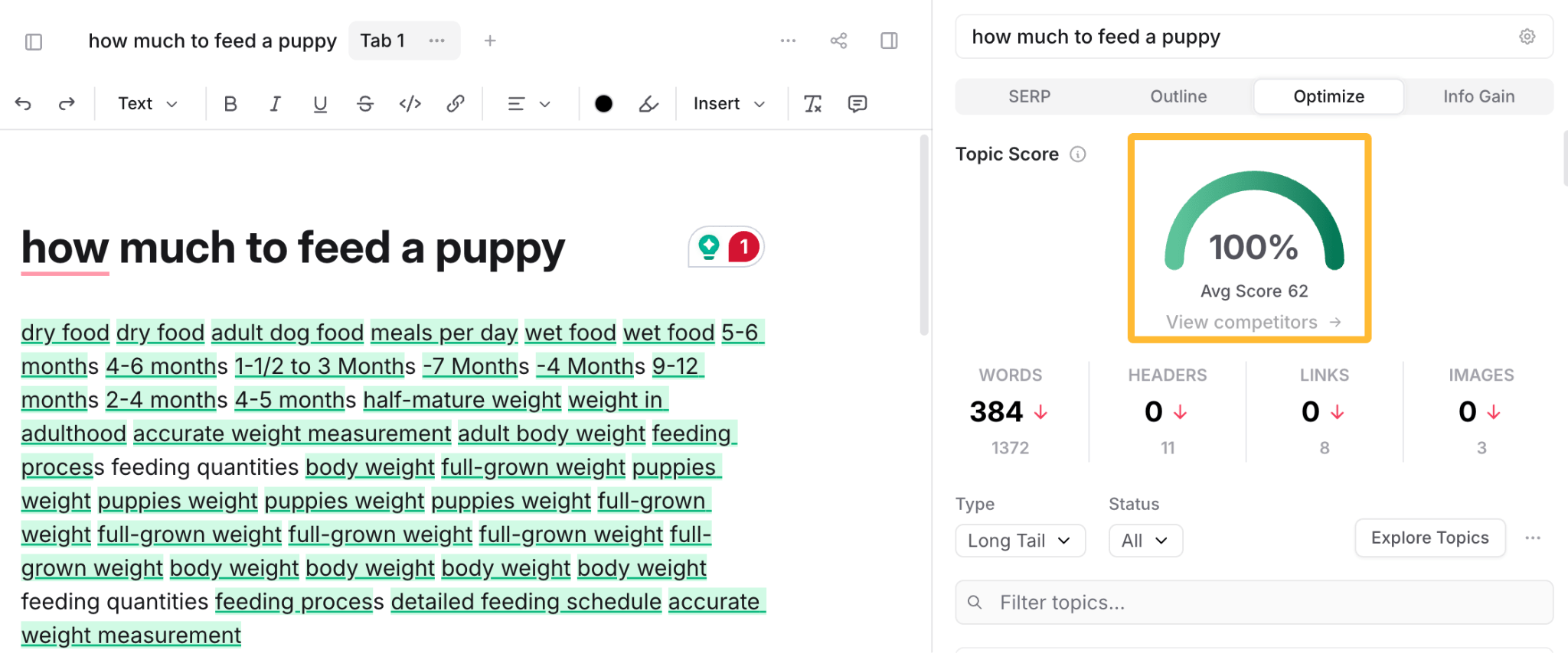 Scoring 100 on Frase after shoehorning all the suggested keywords without any semblance of a draft