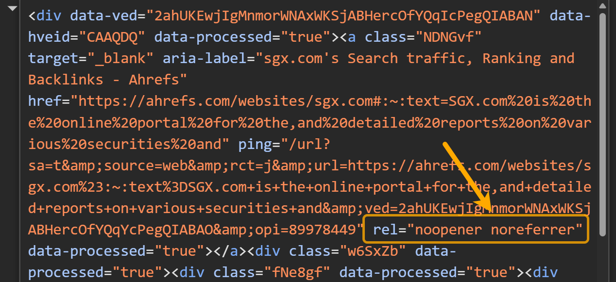 the links are marked with noreferrer in the code