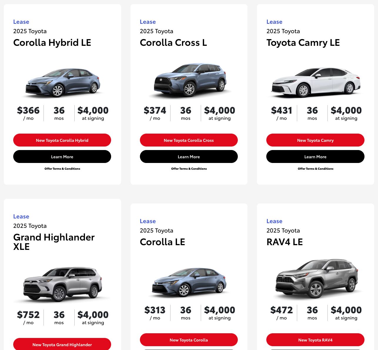 Lease inventory page