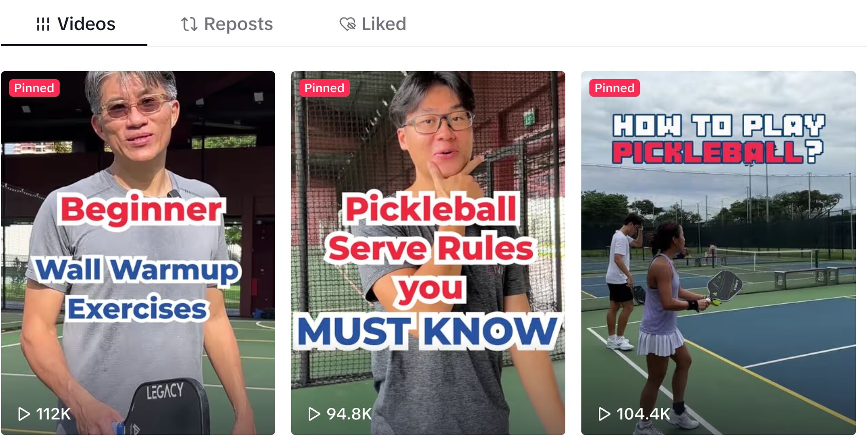 Picklego's TikTok thumbnails