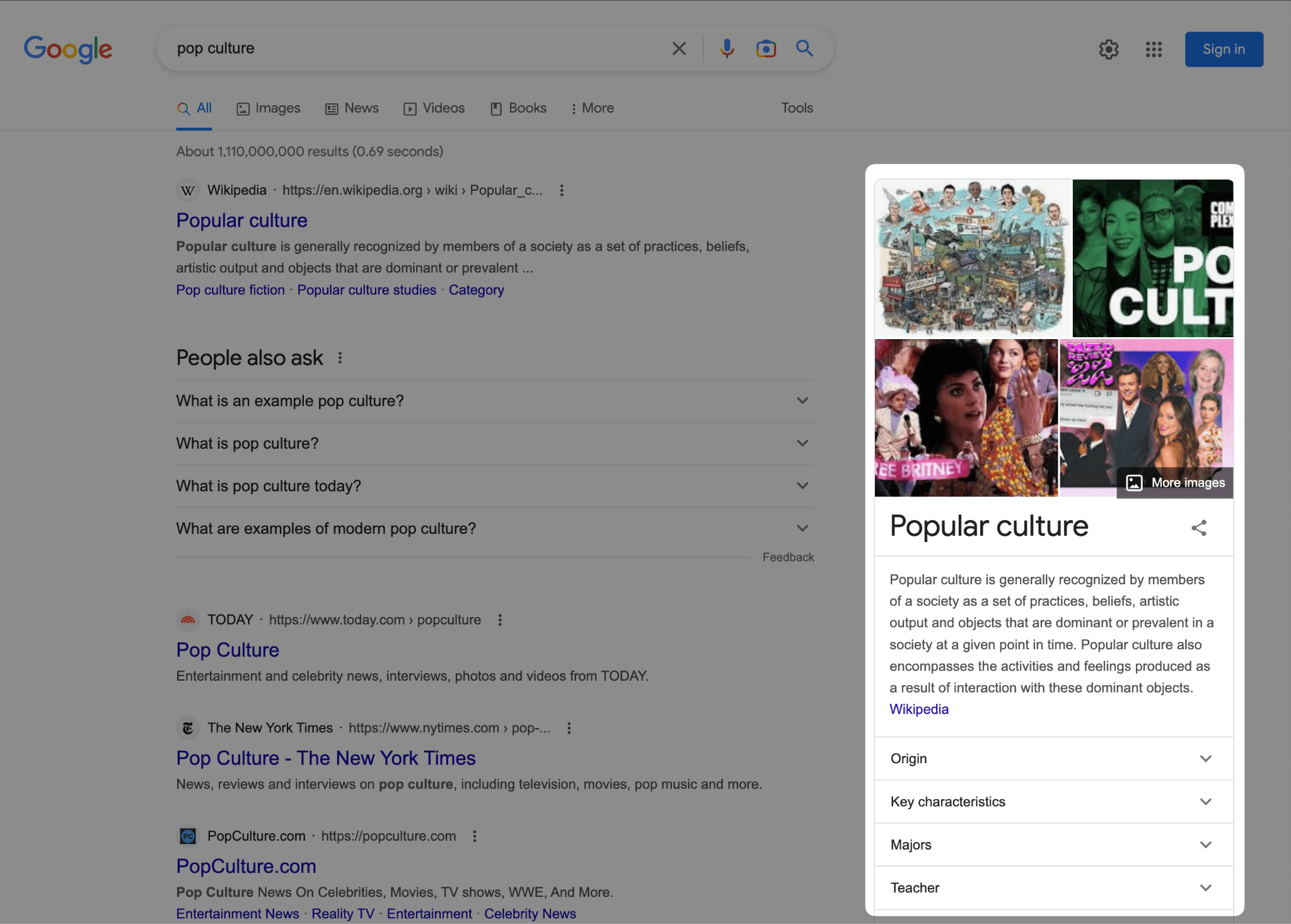 Example of Google knowledge panel