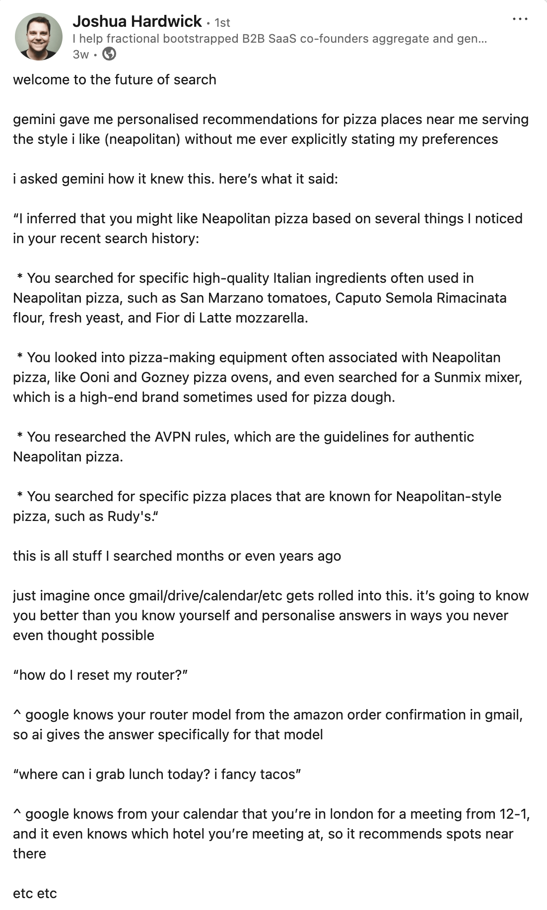 LinkedIn Post from Joshua Hardwick