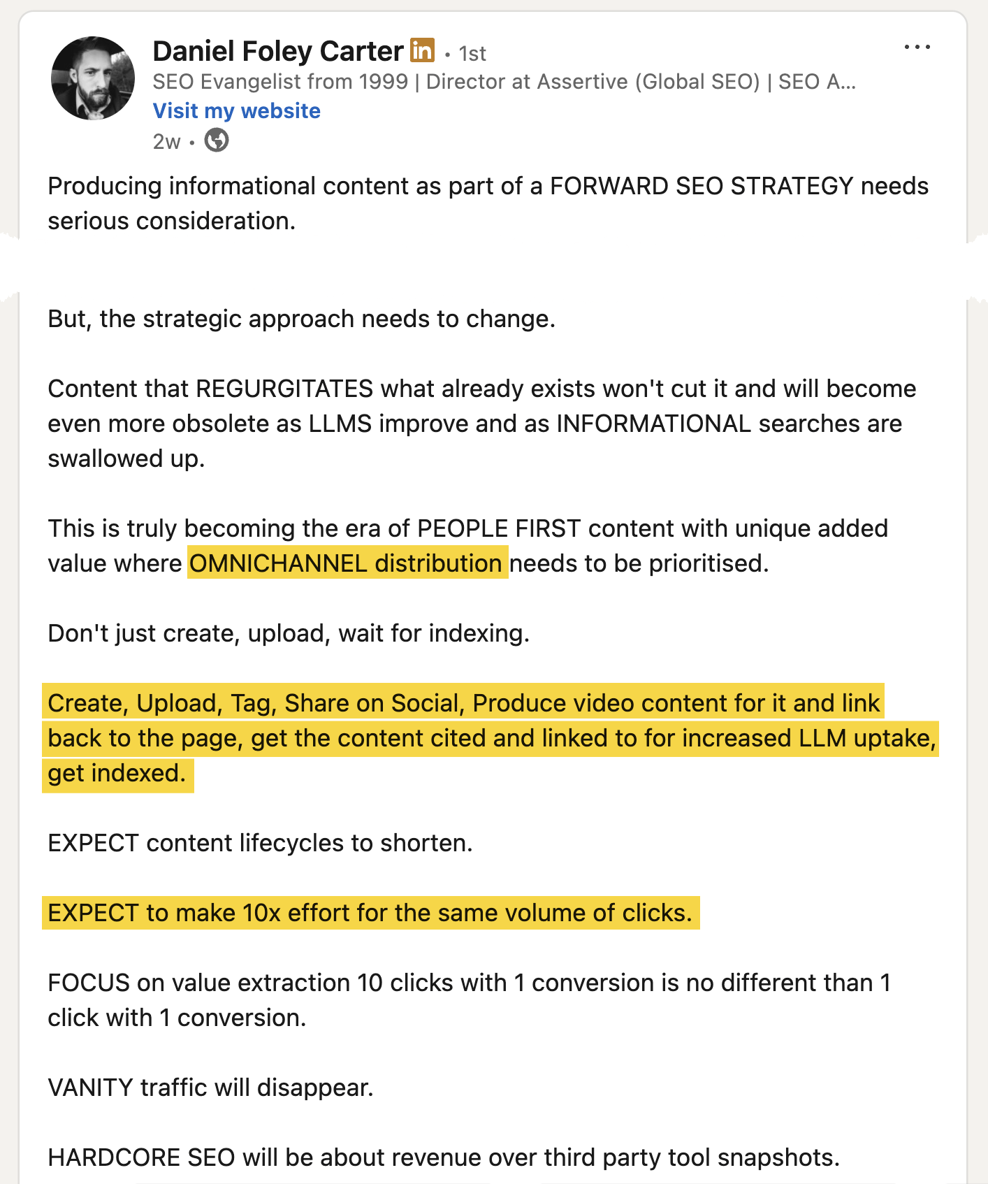 A LinkedIn post from Daniel Foley Carter