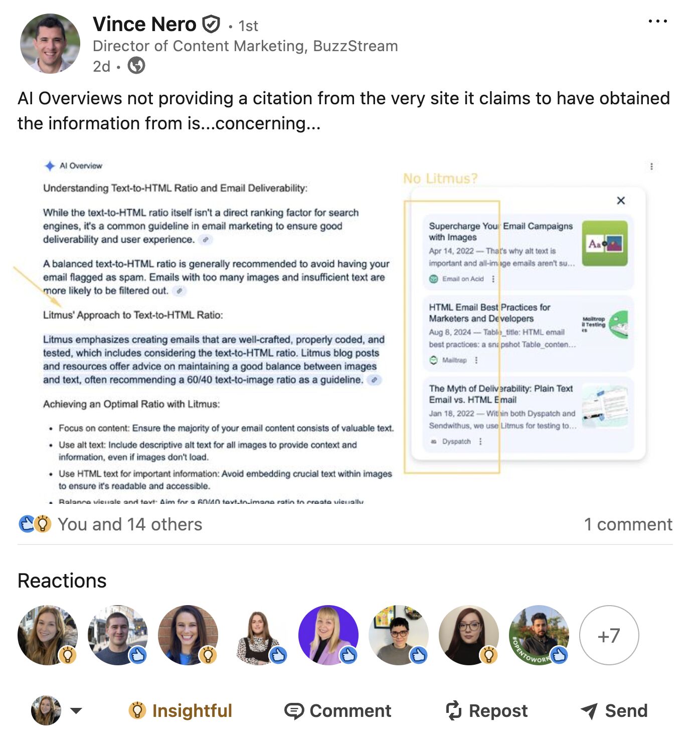 Vince Nero post on LinkedIn