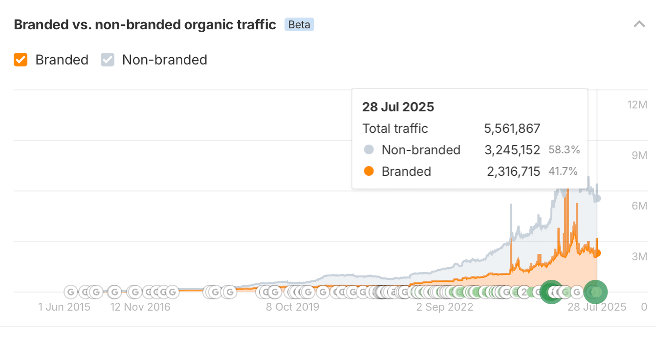 Branded vs. non-branded organic traffic chart. 