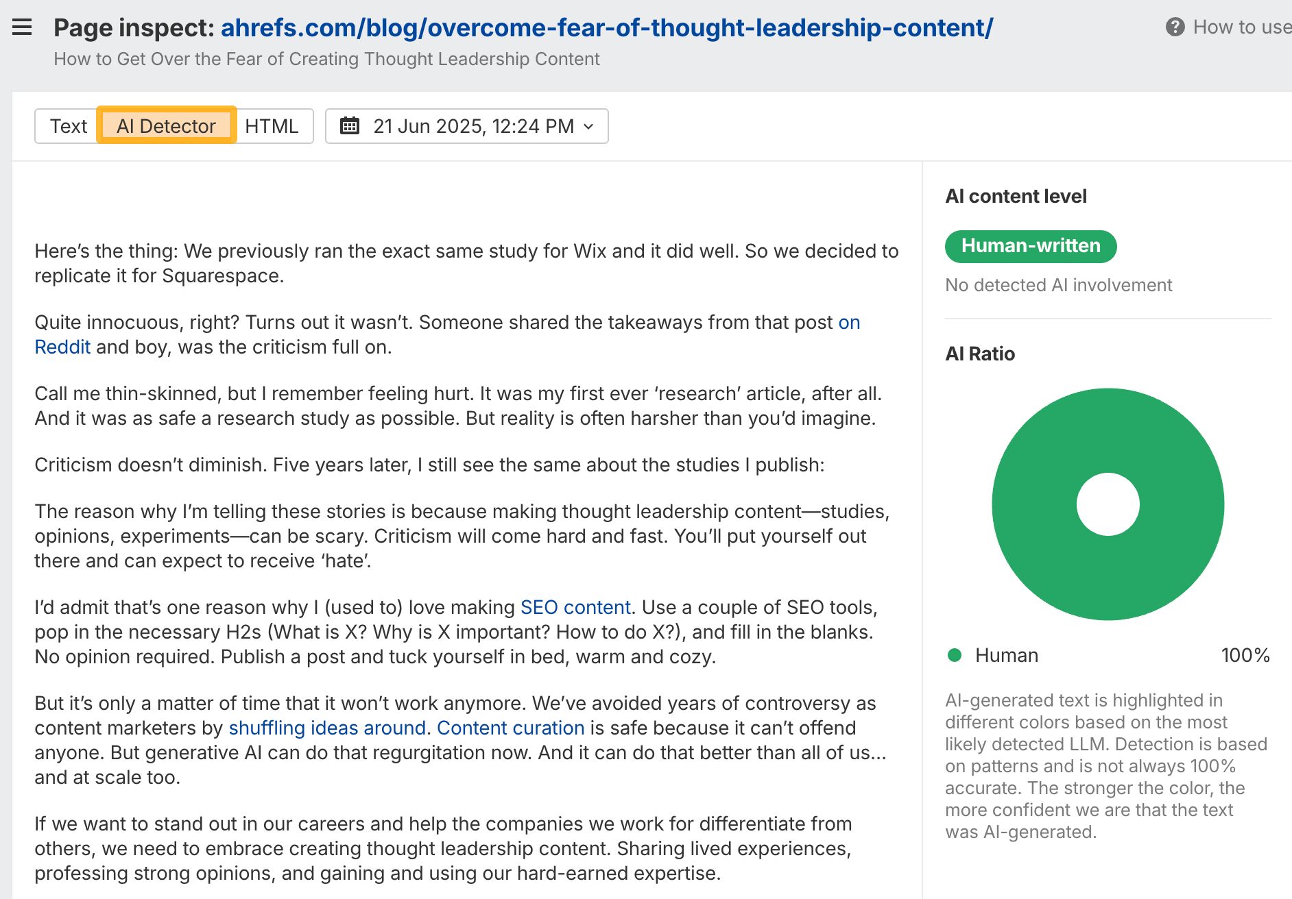 Running my blog post through AI Content Detector