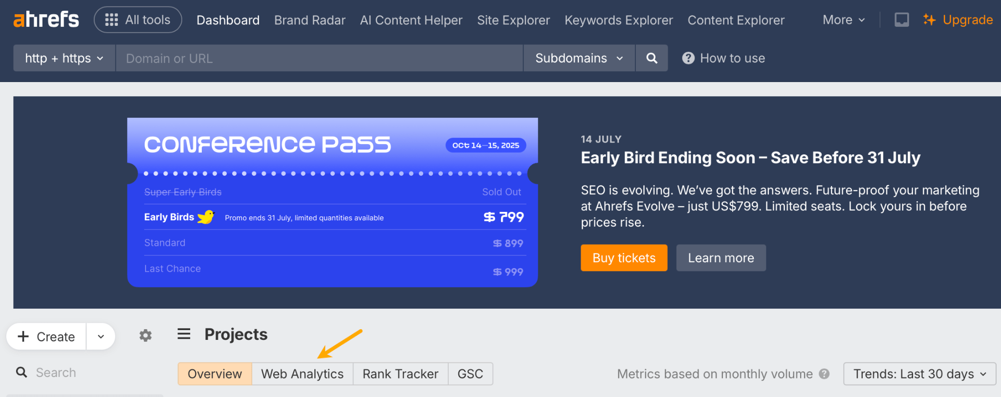 Where to find Web Analytics in AWT.