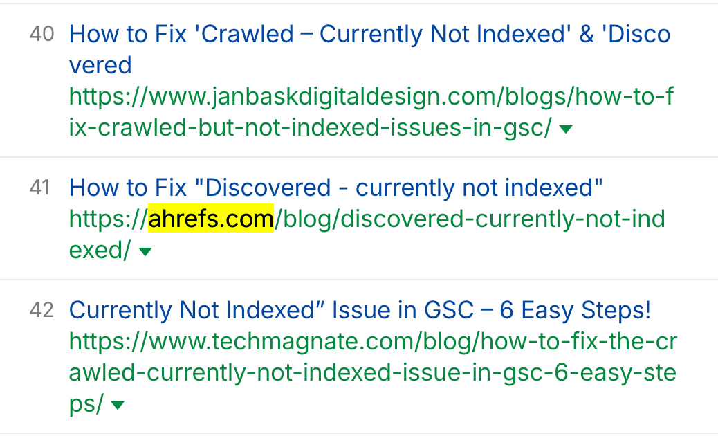 Another page on Ahrefs that didn't mention the term ranked 41st