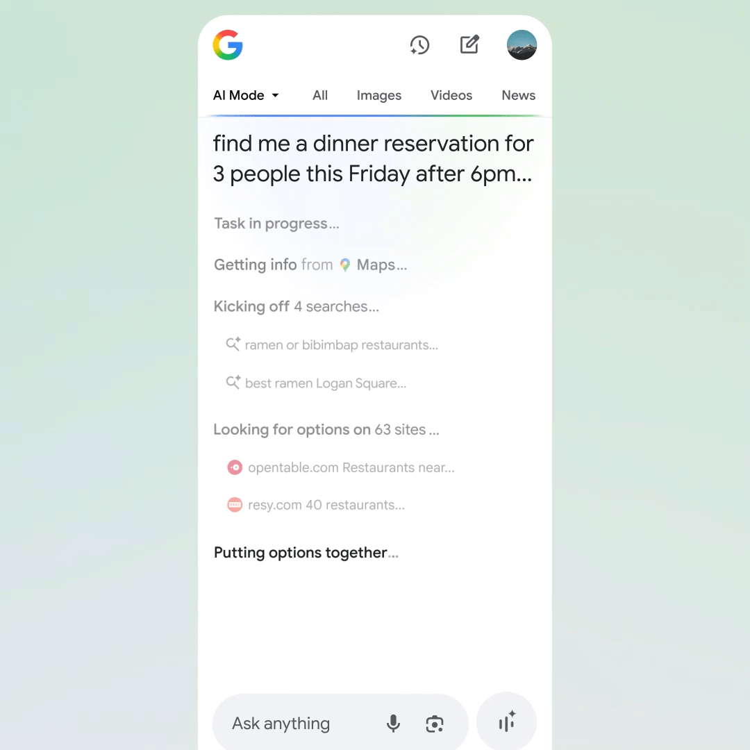 AI Mode can help you book dinner reservations