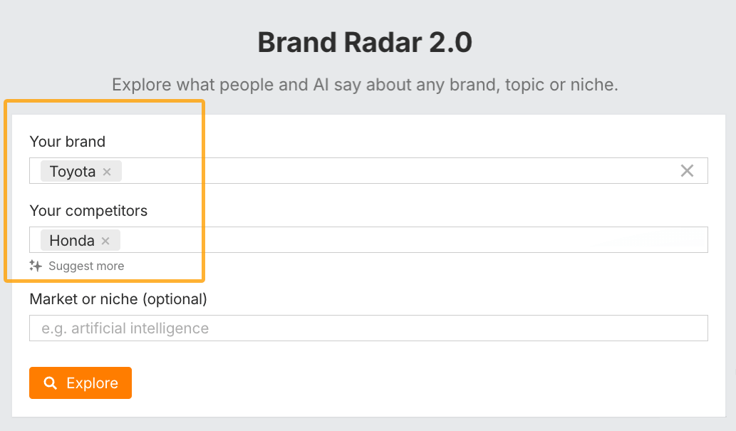 How to compare two brands in Ahrefs' Brand Radar.