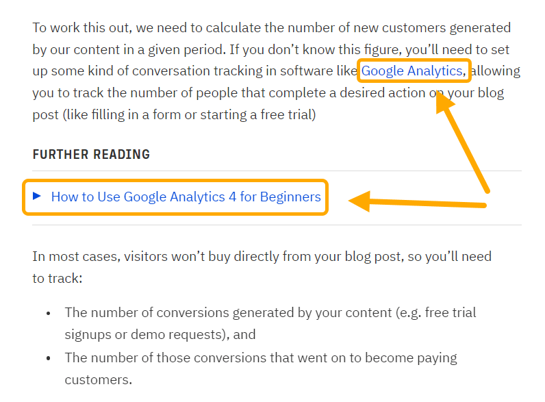 A screenshot of different types of hyperlinks in an article