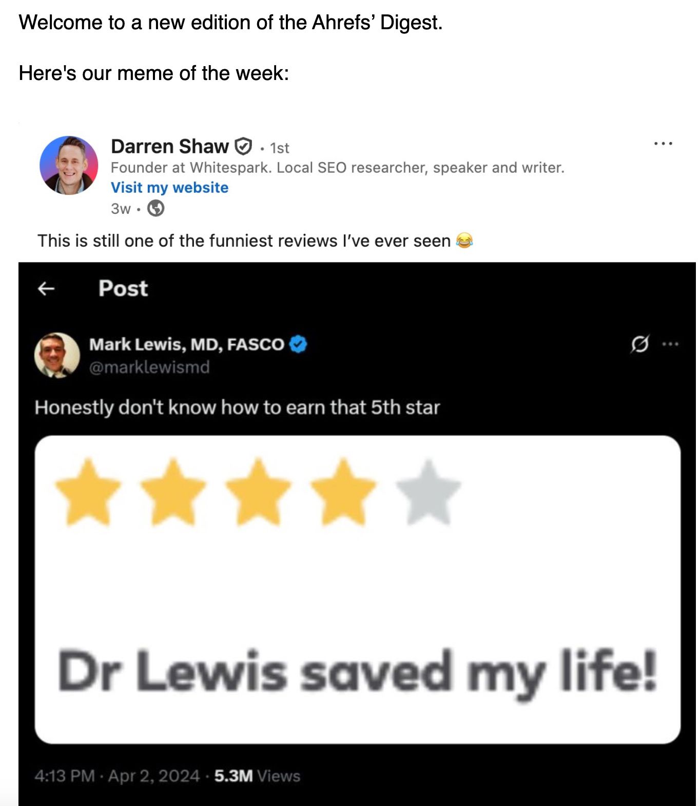 Example of an Ahrefs' Digest newsletter