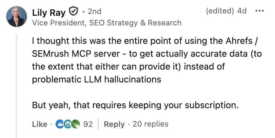 Lily Ray explaining why the MCP is important