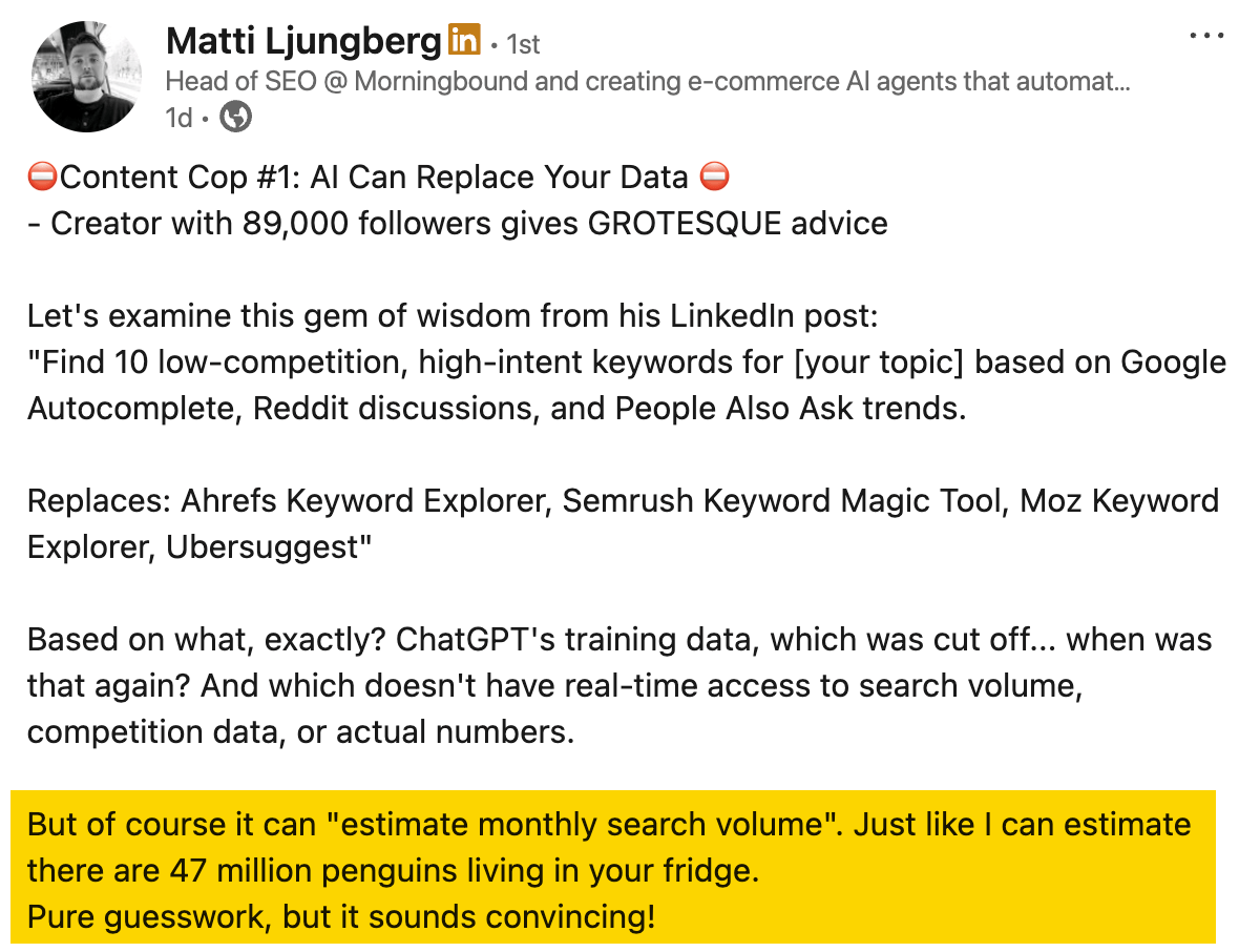 Matti Ljungberg saying estimates are pure guesswork