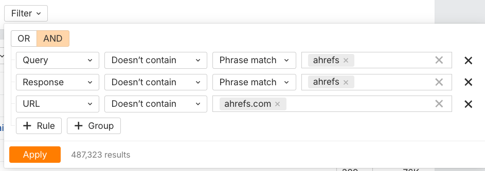 Using Ahrefs' Brand Radar's filters to remove queries, responses and citations that contain your brand to find unbranded topics you could optimize for