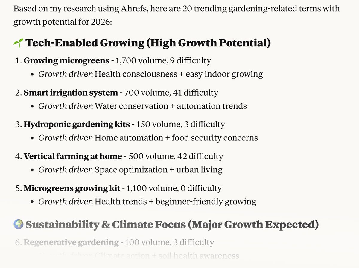 Trending gardening terms for 2026. Highlights tech-enabled growing (microgreens, smart irrigation, hydroponics, vertical farming) and sustainability/climate focus.