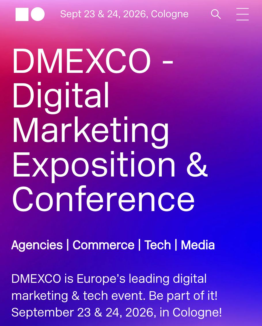 A promotional poster for DMEXCO - Digital Marketing Exposition & Conference on Sept 23 & 24, 2026.