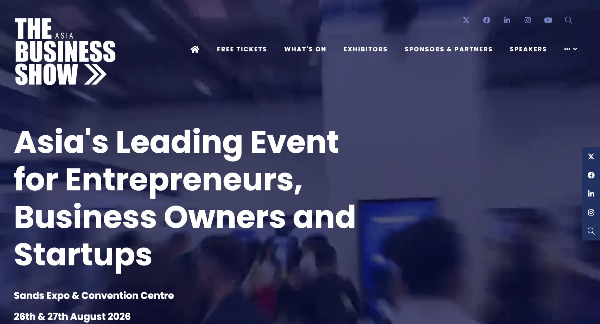 A website for "The Asia Business Show" event, with "Asia's Leading Event for Entrepreneurs, Business Owners and Startups" as the main headline.
