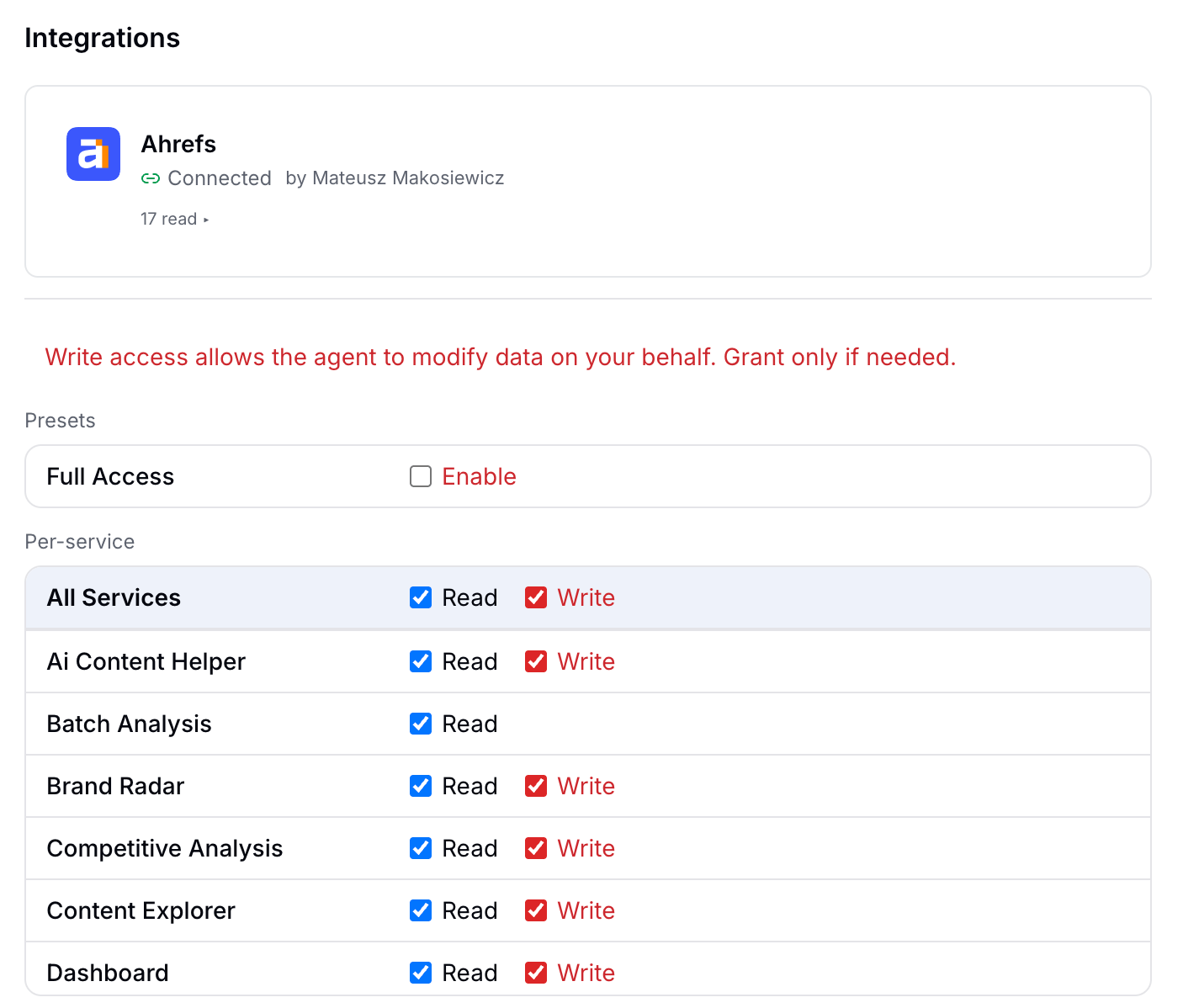 Agent A pulling Ahrefs data natively in the workspace