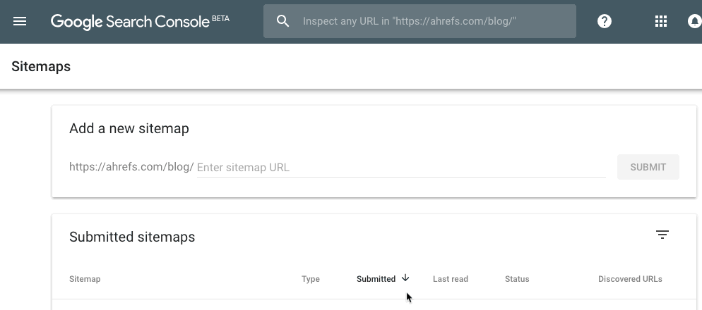 search console sitemap